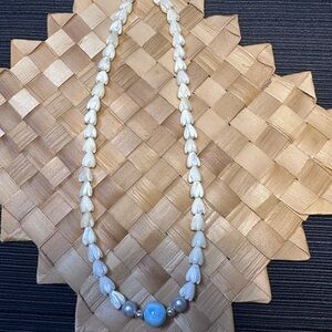 AAA 8mm Mother of Pearl Flower Beads Necklace 10mm Larimar .925 Sterling Silver